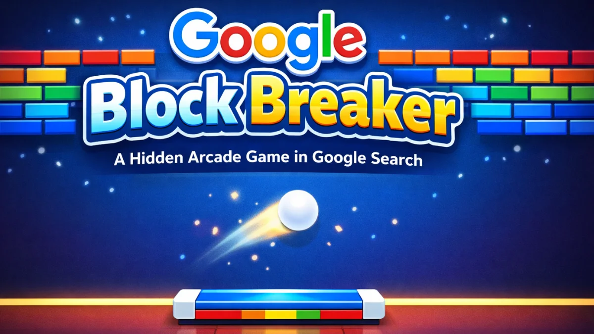Google block breaker featured image showing a colorful arcade-style paddle, ball, and block game inside Google Search