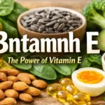 Bntamnh E rich foods like avocado, almonds, sunflower seeds, and hazelnuts, showcasing the power of Vitamin E.