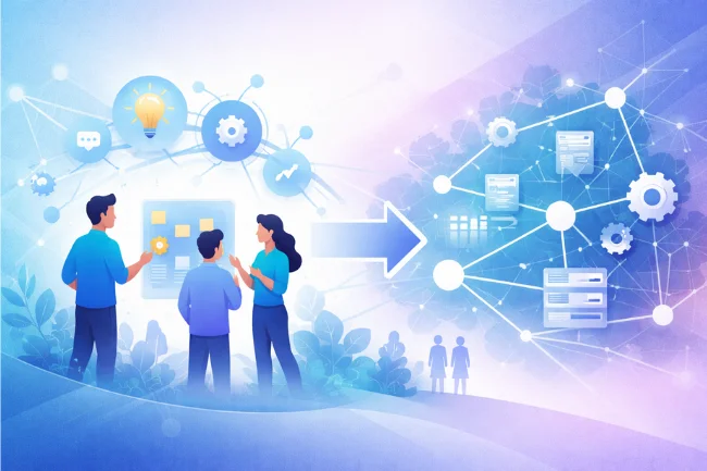 Serlig origins illustration showing the evolution of ideas into connected systems