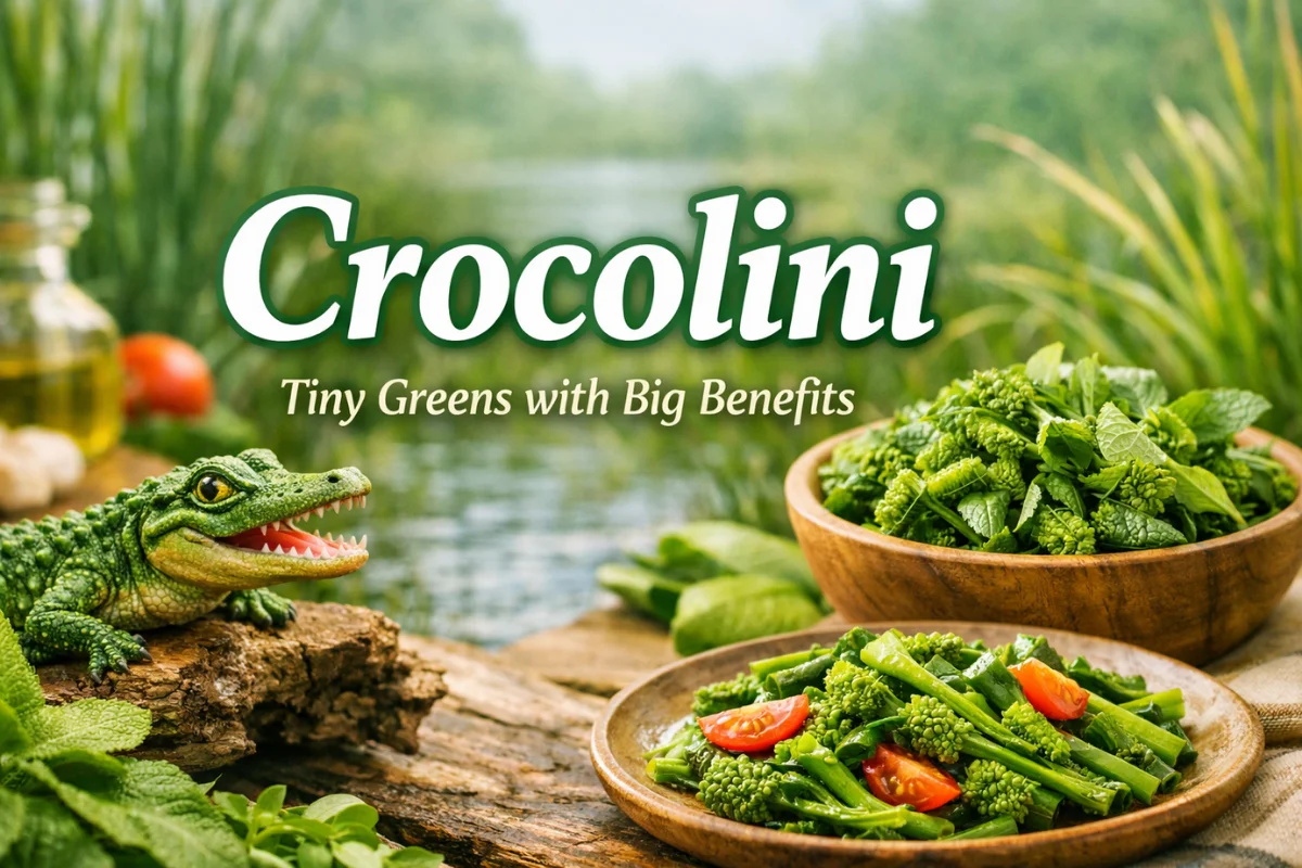 Crocolini featured image showing fresh green Crocolini with a nature-inspired background and culinary presentation