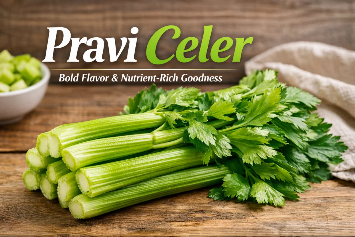 Pravi Celer fresh green celery stalks with leafy tops showcasing bold flavor and nutrient-rich qualities