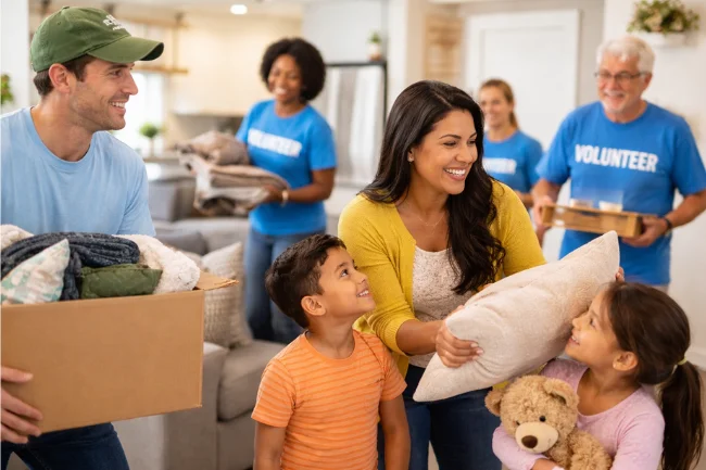 Misha Ezratti philanthropy reflected through community volunteers helping families furnish a new home