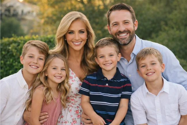 Katie Zacharia with her husband and children reflecting faith and family values