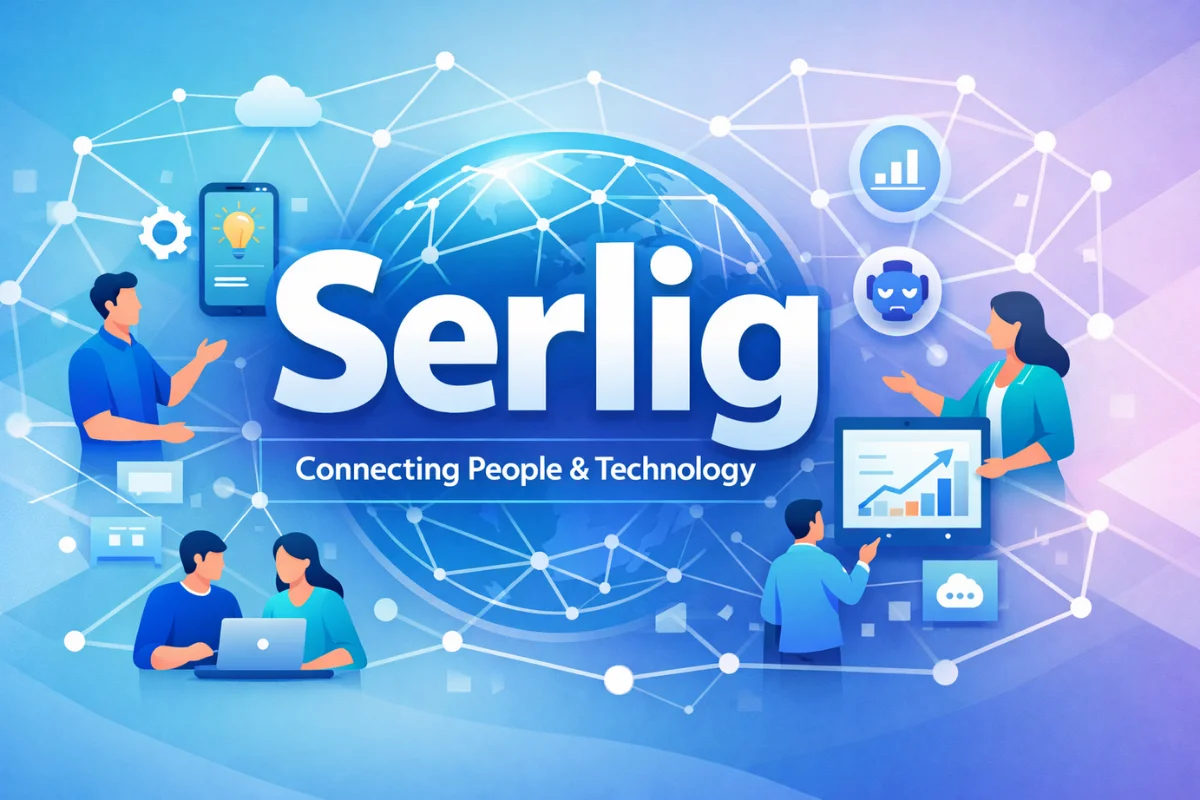 Serlig concept illustration showing human collaboration and modern digital technology