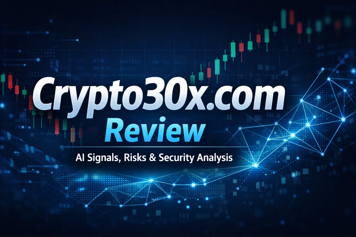 Crypto30x.com featured image showing AI crypto trading signals, market charts, and security analysis