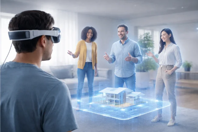 Apple Teleport future concept showing full-body holographic avatars in a shared virtual environment