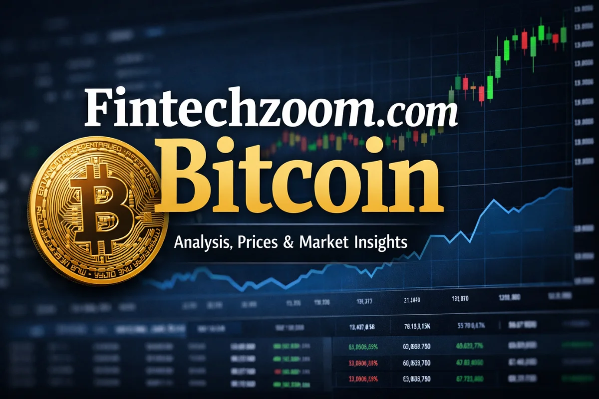 Fintechzoom.com Bitcoin price analysis dashboard with BTC chart, market data, and cryptocurrency insights